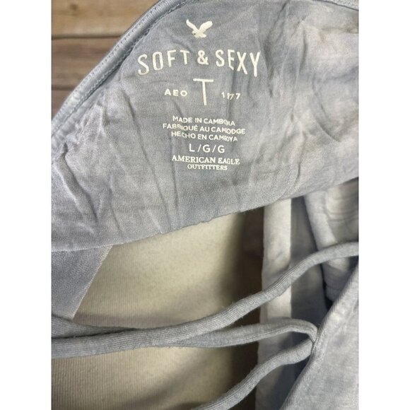 American Eagle Soft & Sexy Large Tie Dyed Top Blue White Boho Criss Cross Front - Picture 9 of 10